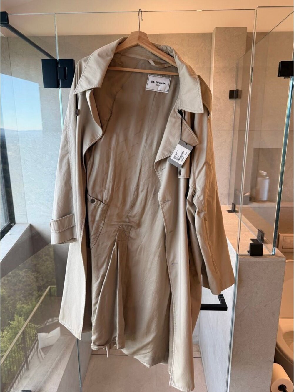 Balenciaga Beige Cotton Twill Trench Coat Belt S